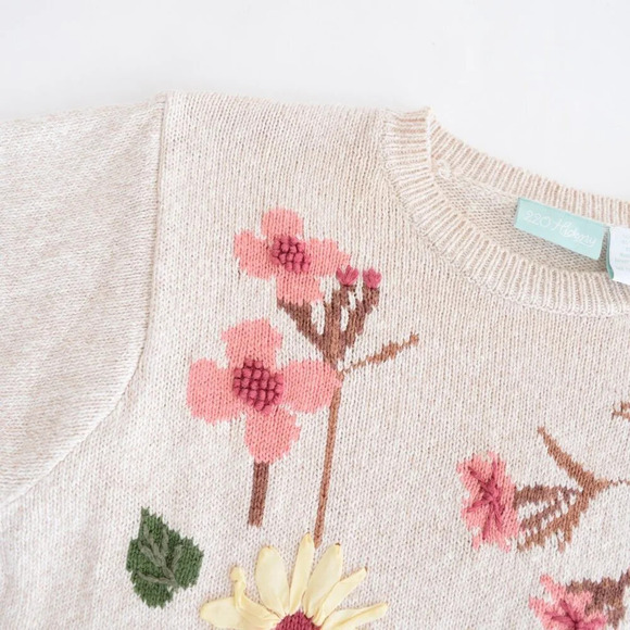 Vintage 220 Hickory Tan Pink  Floral Knit Short Sleeve Crewneck Sweater M - Picture 9 of 12